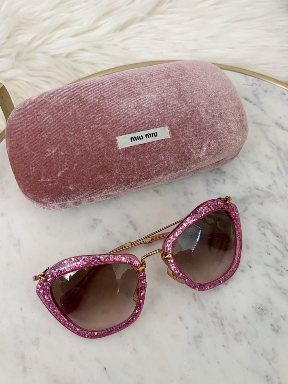 Miu Miu Pink Glitter Cat Eye Sunglasses